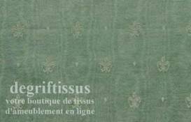 Satin d'ameublement tissé vert à fleurs de lys Dégriftissus vous propose ce tissu d'ameublement vert avec fleurs de lys. Tissage