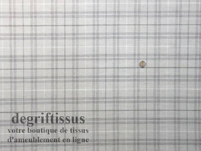 Dégriftissus vous propose ce tissu d&#039;ameublement Jacquard écossais lin, blanc, gris, beige, doublé latex, de forte épaisseur et 